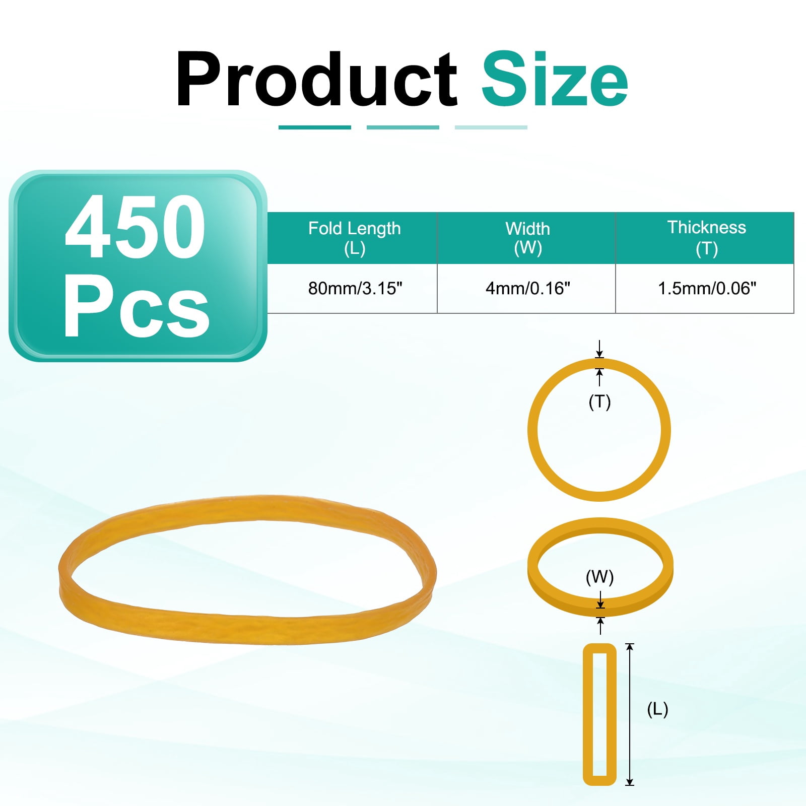 450Pack Rubber Bands, 3.15x0.16 Inch Elastic Bands for Office Supplies, Yellow