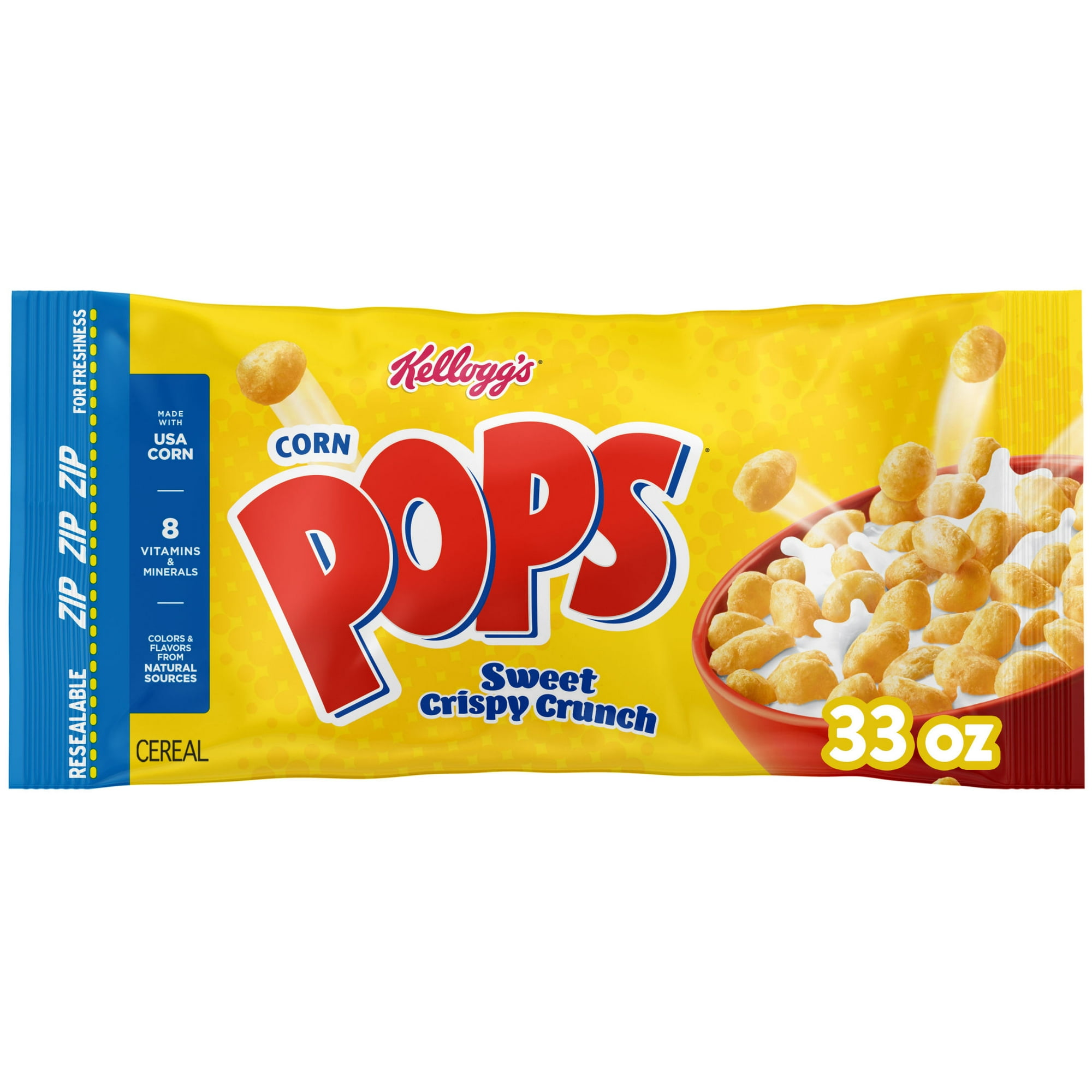 Kellogg's Corn Pops Original Breakfast Cereal, 8 Vitamins and Minerals, 33 oz