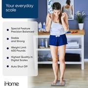 iHome Digital Battery Powered Bathroom Scale with Backlit LCD 400 lbs Capacity, Gray