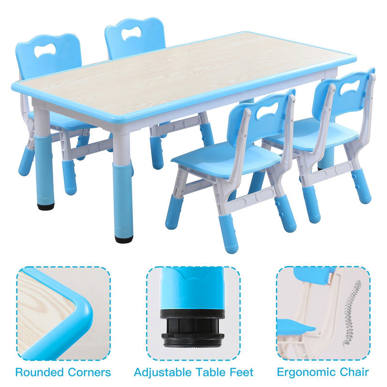 YUKOOL Kids Table and 4 Chair Set - Adjustable Height, HDPE Material, Perfect for Ages 2-12, Blue
