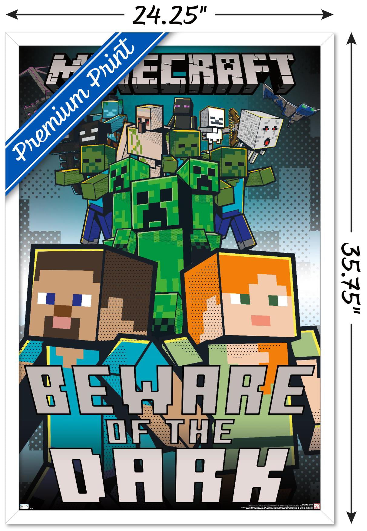 i aften Dyrt Specialisere Minecraft - Beware Of The Dark Wall Poster, 22.375" x 34", Framed -  Walmart.com