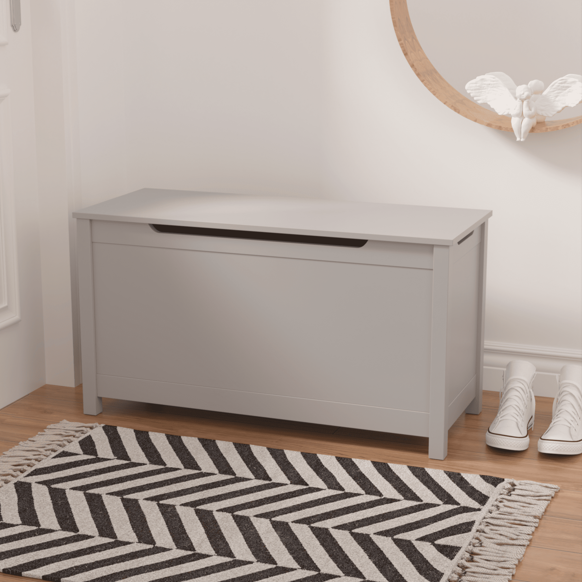 Leumius Wooden Toy Box Storage with Safety Hinged Lid,Modern Toy Storage Organizer for Living Room,Bedroom,Toddler Room,White
