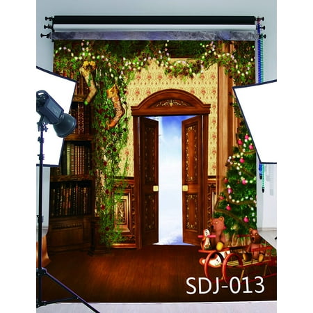 Image of HelloDecor 5x7ft Christmas Tree Christmas Stocking Photo Backdrops Studio Background Studio Props