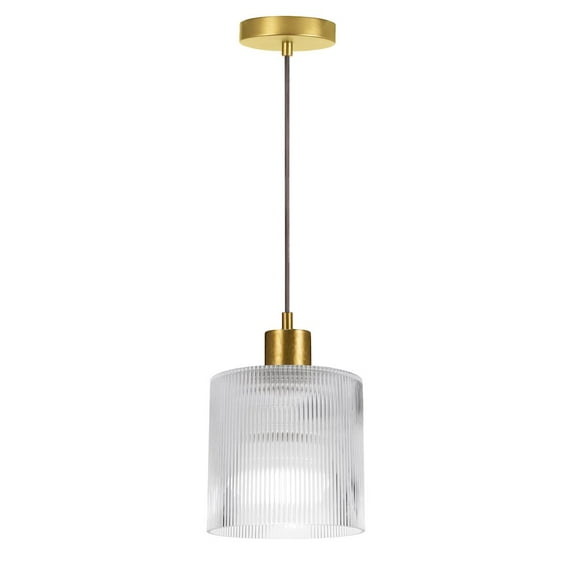 Dainolite 1 Light Pendant in Aged Brass w/ Fluted Glass