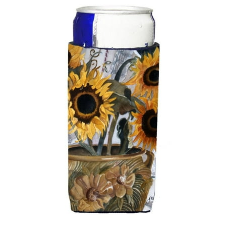 

Carolines Treasures JMK1202MUK Pot of Sunflowers Ultra Beverage Insulators for slim cans Slim Can multicolor