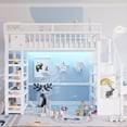 thumbnail image 4 of Full Size Loft Bed with Stairs and Storage, Metal Loft Beds Frame with Bedside Shelf and Wardrobe,4 Shelf Storage Rack, Charging Station, Heavy Duty High Loft Bed, White, 4 of 10