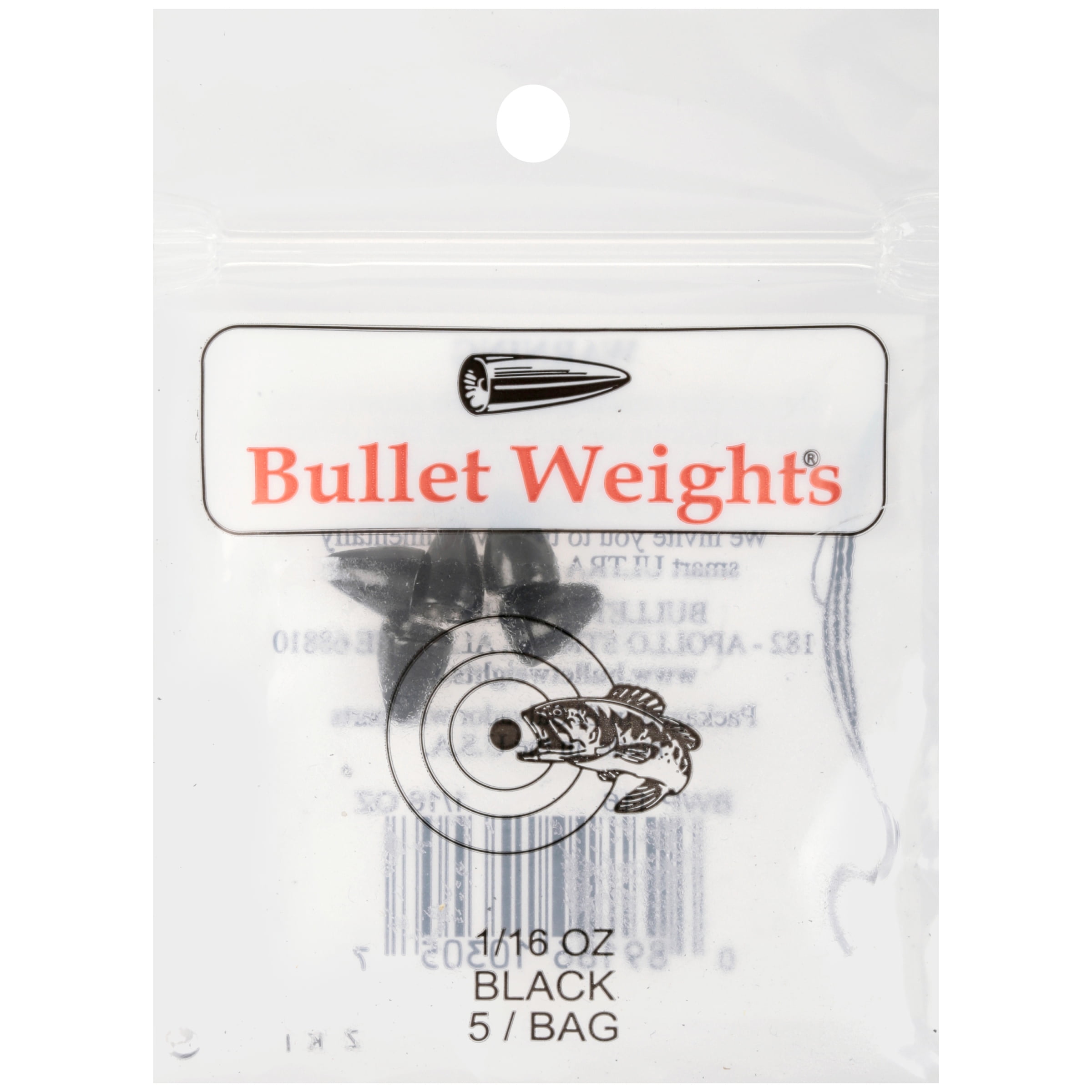 Bullet Weights® BWP116 BLK24 Lead Bullet Weight Black Size 1/16 oz, 5 Fishing Weights per Bag