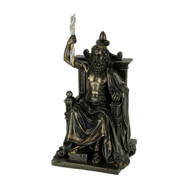 Zeus Greek God of Sky Sitting On Throne Holding Thunderbolt Statue