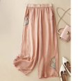 thumbnail image 4 of Delayuji Womens Cotton Linen Pant Chinese Staly Embroidered Wide Leg Pants Loose Elastic Waist Straight Casual Pants Summer M-4XL, 4 of 5