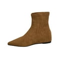 thumbnail image 2 of Bnwani Boots for Women Winter Fashion Pointed Toe Flat Ankle Casual Solid Boot Brown Size 5.5, 2 of 9