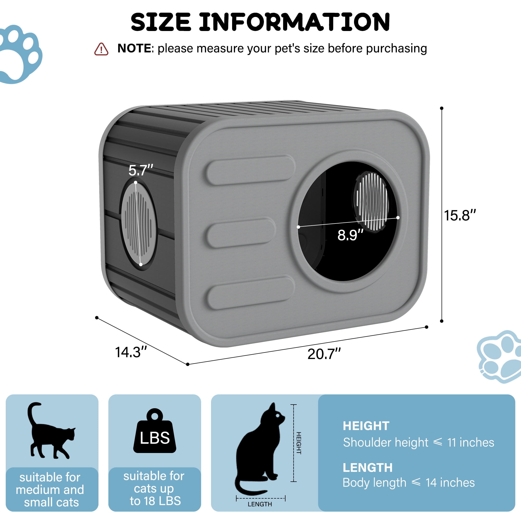 Bifanuo Cat House for Indoor & Outdoor Cats,Weatherproof Resin Cat Shelter with Camera-Shaped Design,Ventilation, Assemble Easily for Home & Yard,Gray