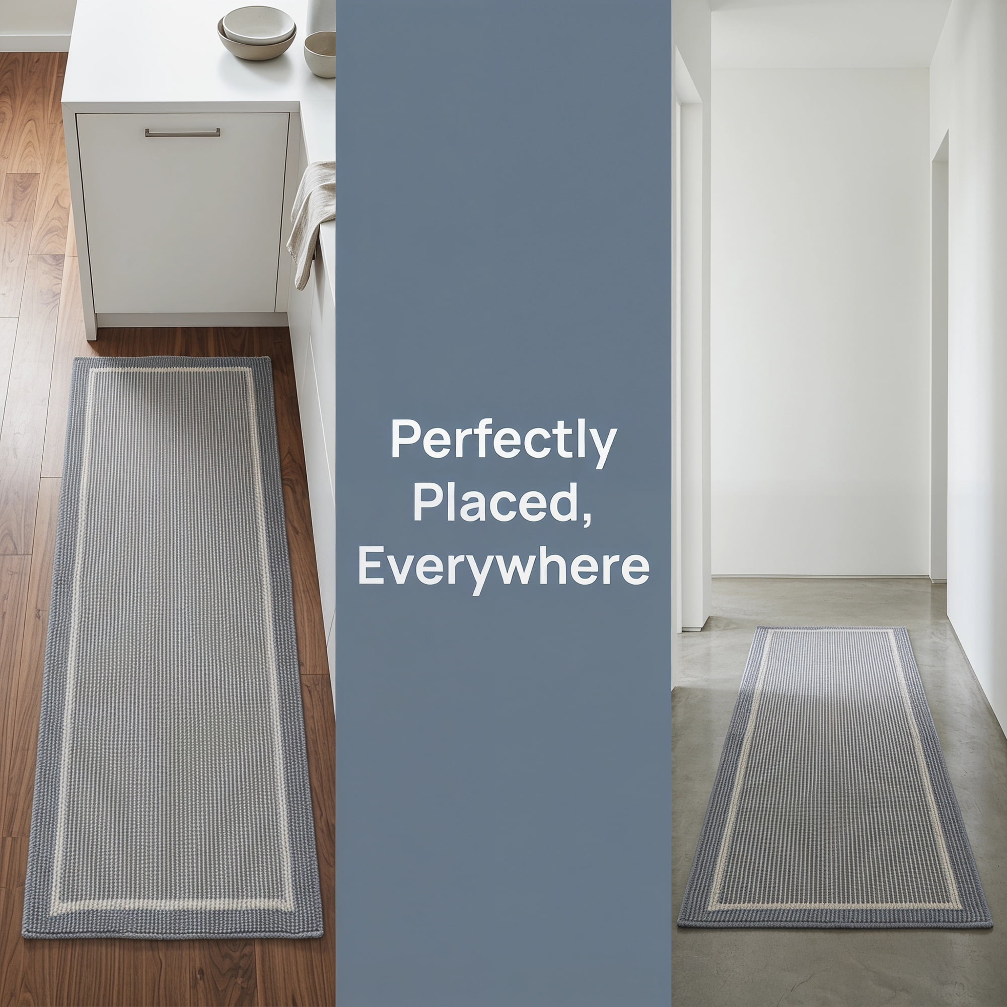 Unique Bargains Striped Polypropylene Non-Slip Absorbent Kitchen Rug Grey 47" x 18"