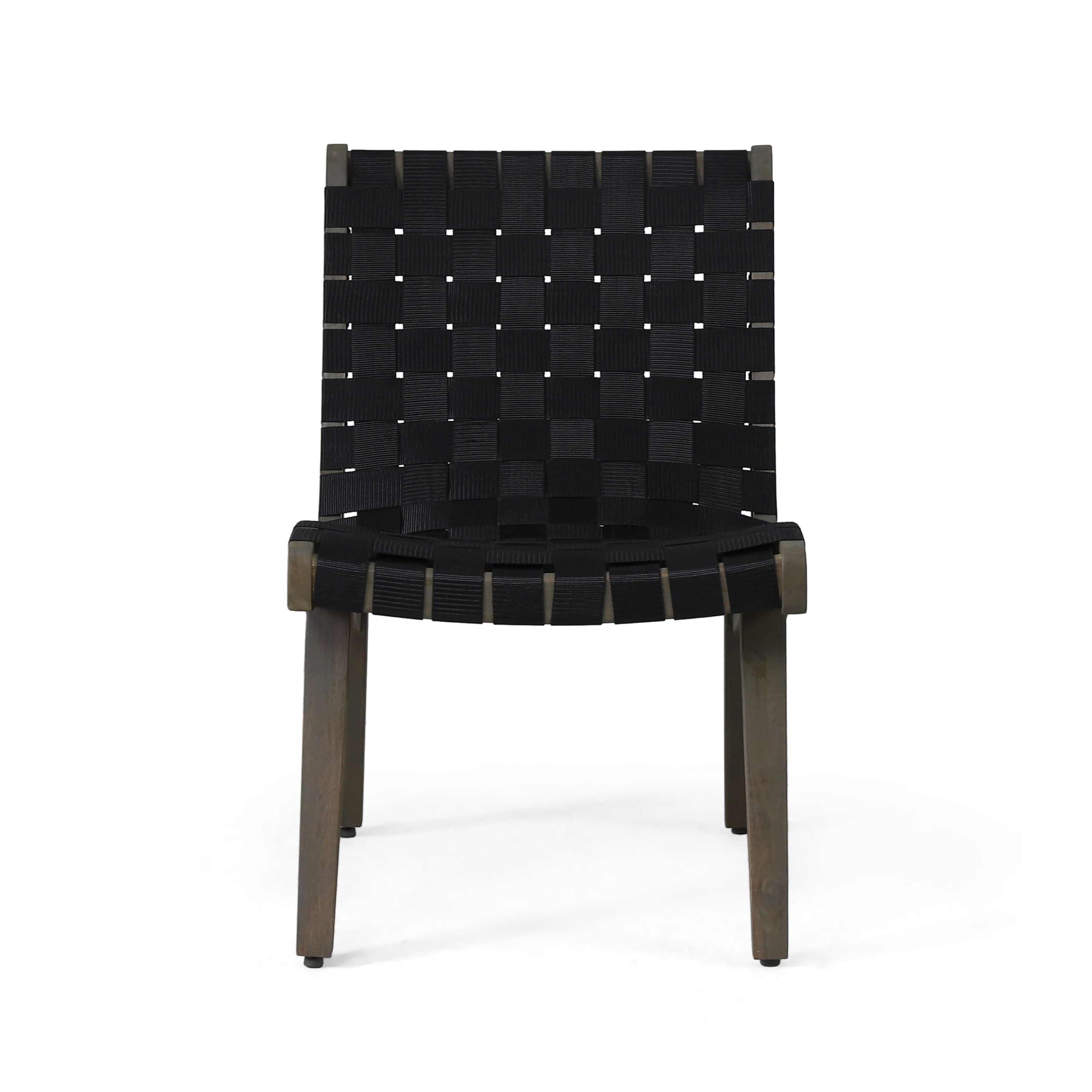 Outdoor Leisure Lounge Single Chair, Acacia Wood and Rope Combined Design for Patio Garden, Black