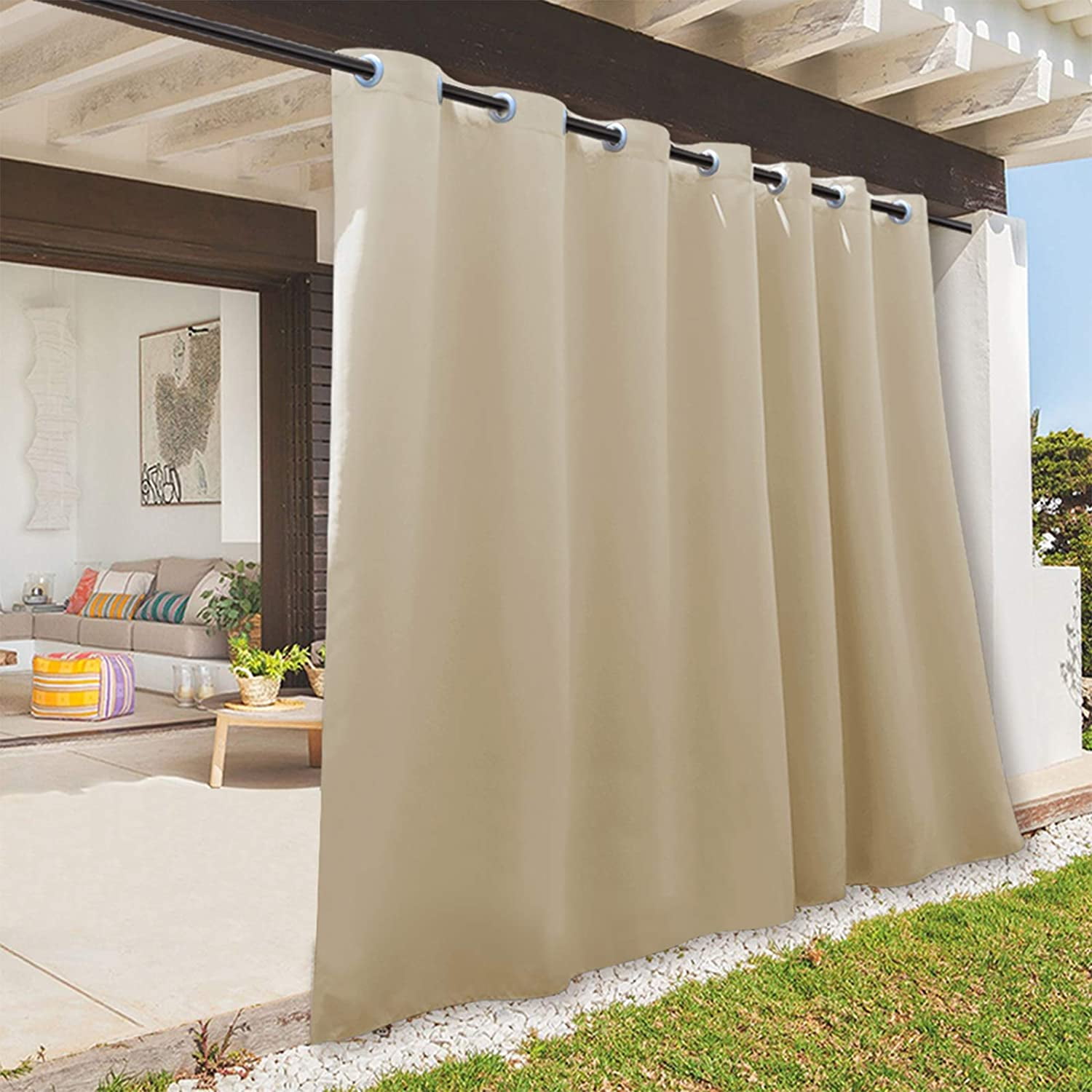 StangH Indoor Outdoor Privacy Curtain 1 Panel Cream Beige 100 Width Outside Decor Summer Heat & Sun UV Block Out Porch Curtain Wind & Water Proof for Gazebo/Patio W100 x L95-inch