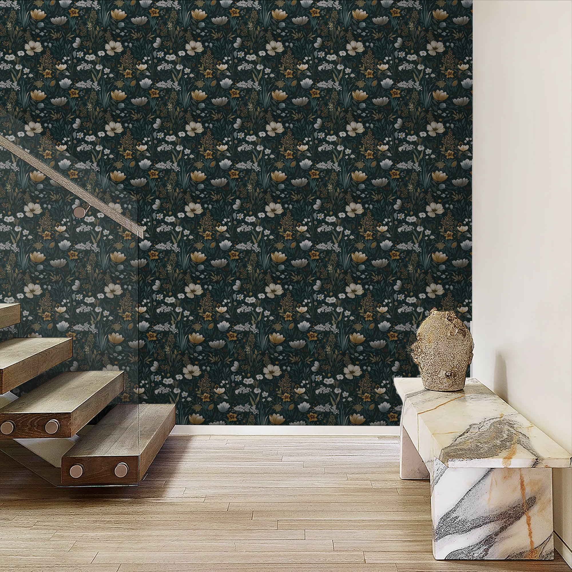 UMIGGEE Floral Wallpaper Peel and Stick Floral Wallpaper 17.3-in x 118-in Self Adhesive Flower Wall Paper Contact Paper Home Decor Wall Covering Old Furniture Renovation