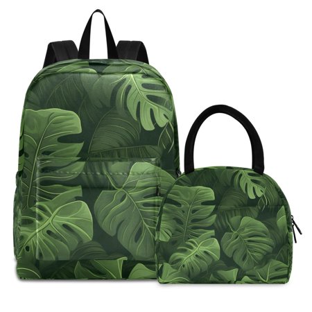 ALAZA Backpack Set Tropical Leaf Elementary School Bags Student BookBag with Lunch Bag