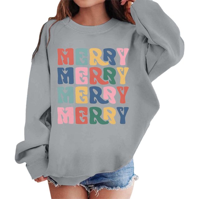 MIASHUI Chandail en Molleton pour Filles Imprimé Lettre Col Rond Décontracté à Capuche, Gris, 4-5 Ans