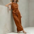 thumbnail image 6 of SOOMLON Travel Outfits for Women 2 Piece Sets Crew Neck Sleeveless Tie Tees Pleats Pants with Pockets 2 Piece Sets, 6 of 6