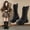 Black a, variant on Girls' Buckle Strap Mid Calf Boots Solid Color Lace Up Leather for School Campus Wear Weekend Party Outfits 3-15 Years Black 5.5-6 Years