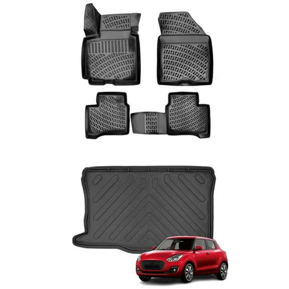 Car Floor Mats   Cargo Liner (Full SET) Compatible for Suzuki Swift 2017-2023 Waterproof | All Weather