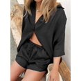thumbnail image 6 of Women 2 Piece Outfit Summer Short Sleeve Top and Shorts Sweatsuit Set Black L, 6 of 7