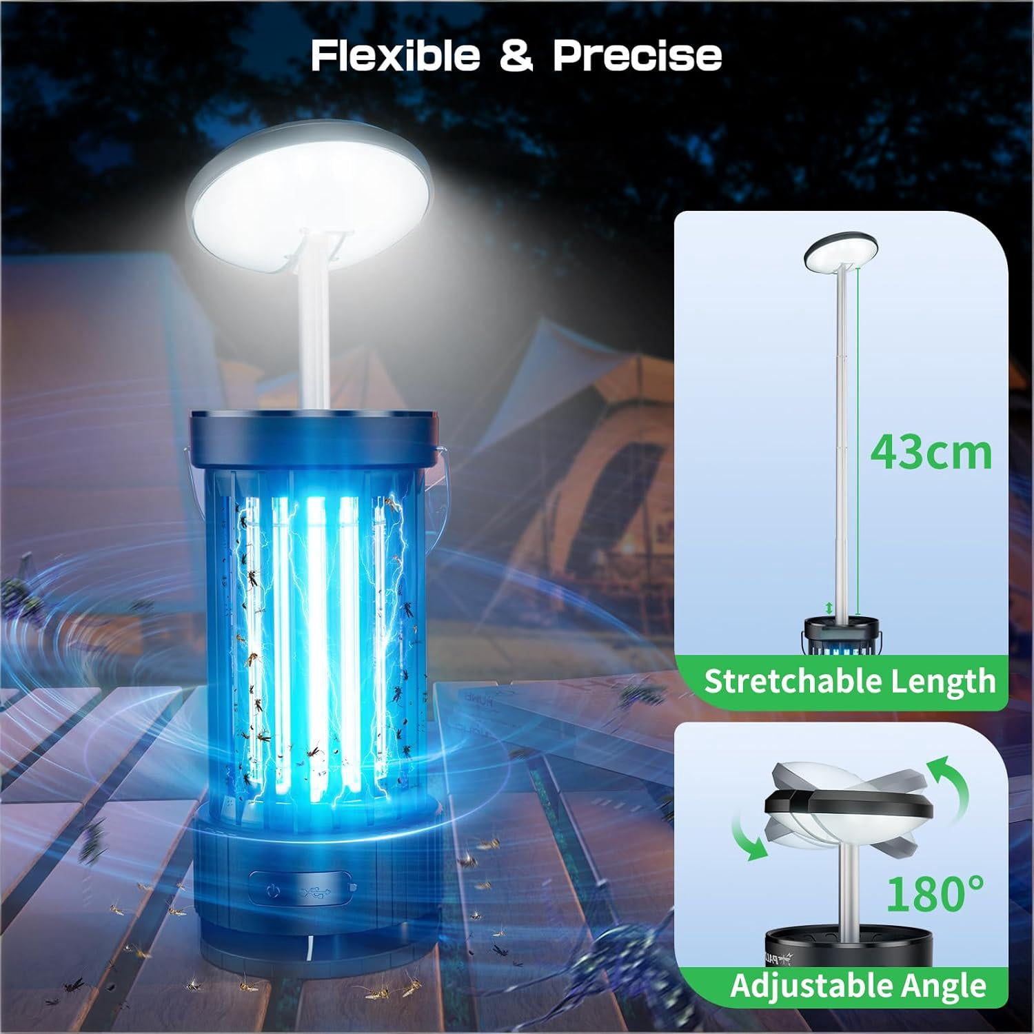 Bug Zapper, Rechargeable Fly & Mosquito Catchers, Portable Electric Insect Trap with Height Adjustable LED Lights for Bugs in Backyard, Patio, Camping, Fishing