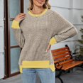 thumbnail image 2 of Yokua Women's Loose Long Sleeve Crew Neck Colorblock T-Shirt Casual High-Low Hem Ribbed Knit Top, 2 of 10