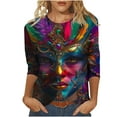 thumbnail image 3 of QATAINLAV Women's Mardi Gras Shirts Casual Round Neck 3/4 Sleeve Tops Carnival Party Graphic Tees Shirt, Multicolor, XL, 3 of 6