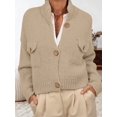 thumbnail image 4 of Women Trendy Button Up Sweater Jackets Mock Neck Long Sleeve Loose Fit Chunky Knit Outwear Coats Apricot XL, 4 of 7
