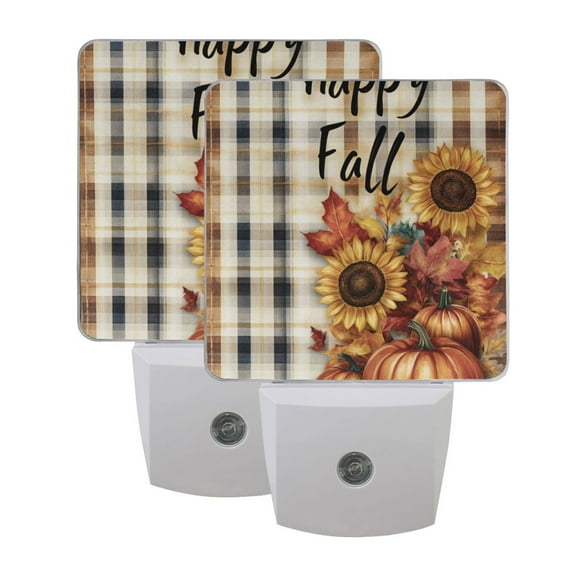 Happy Fall Pumpkins and Sunflower LED Night Light with Smart Sensor Plug Into Wall Dusk to Dawn 2 packs