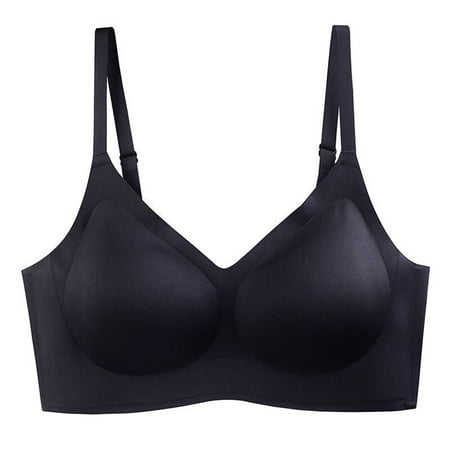 Siilsaa Wireless Strapless Bra V-Neck Sports Bras for Women - Adjustable Thin Straps Padded Yoga Bra Basic Wireless Bra Camisole Black L