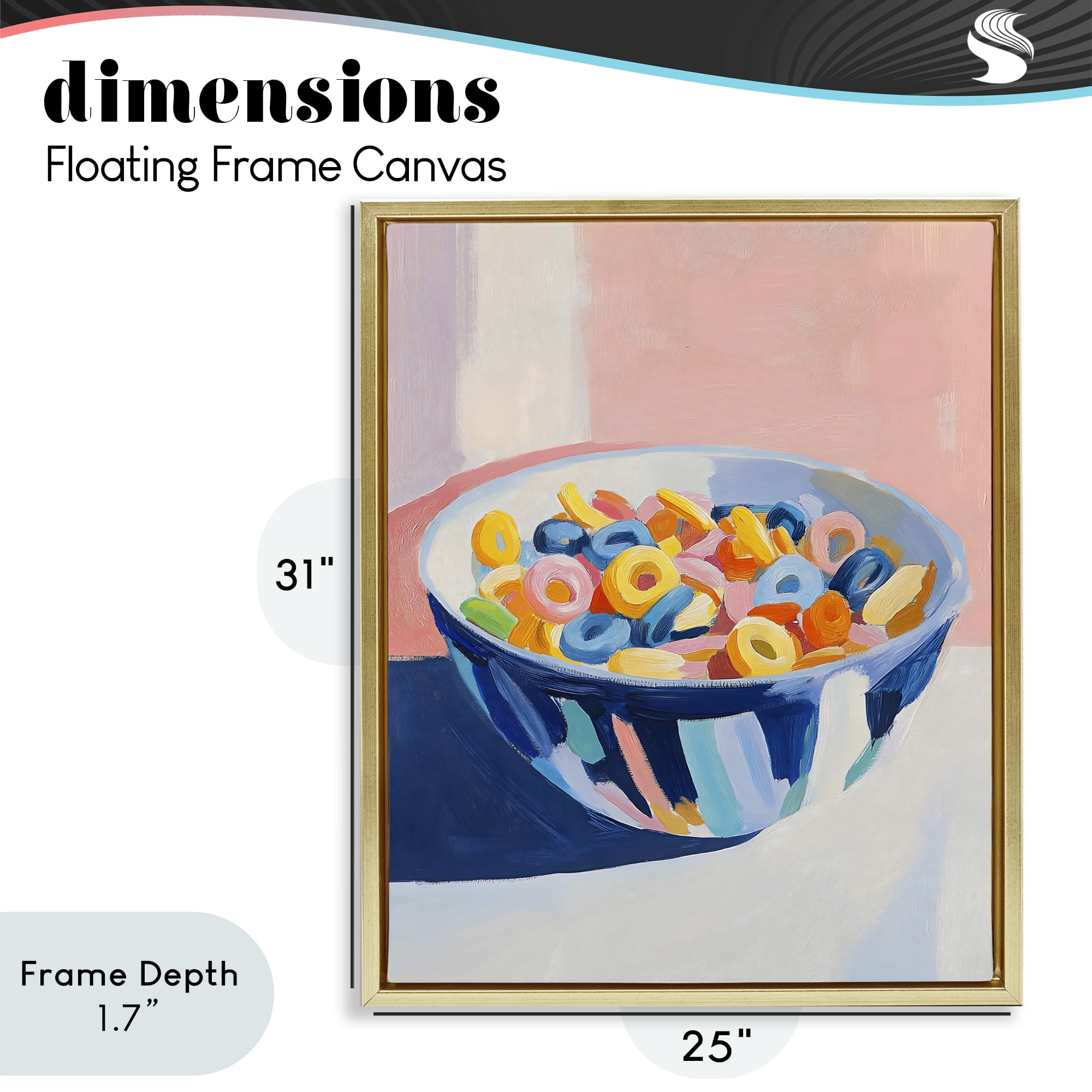 Stupell Industries Colorful Cereal Bowl Gold Framed Floater Canvas Wall Art, design by The Prints Vibe