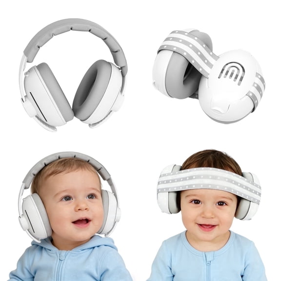 2-in-1 Baby Ear Muffs, 25dB Noise Cancelling Headphones 0-36 Months, Adjustable Sound Proof Earmuffs with Stretchy Band for Travel Sleep