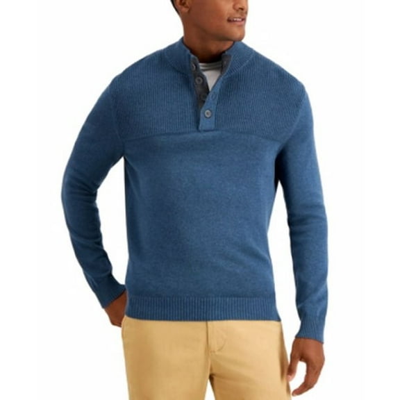 Club Room Men’s Ribbed Four-Button Sweater, Blue, X-Large
