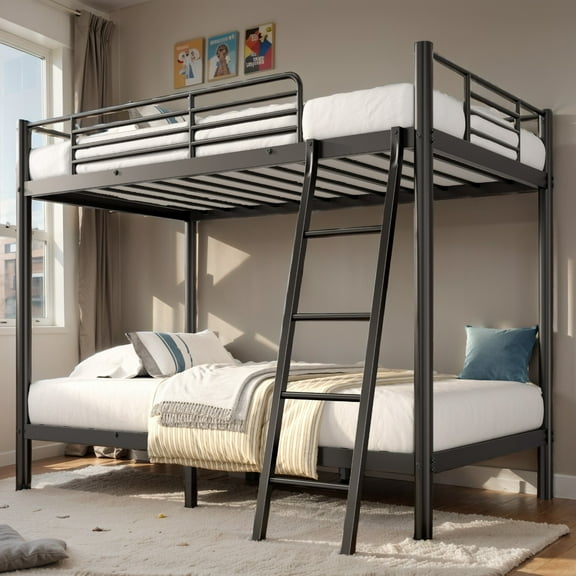 SogesHome Twin Over Twin Metal Bunk Bed, Bed Frame With Safety Rails And Sturdy Ladder, Ample Underbed Storage, Black