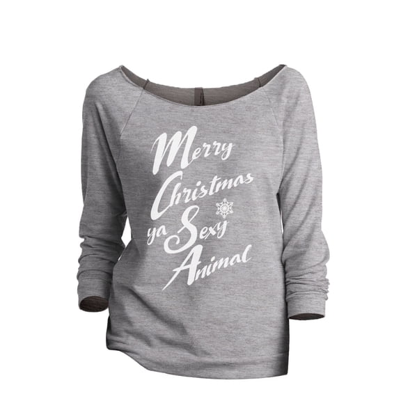 Thread Tank Merry Christmas Ya Sexy Animal Women's Slouchy 3/4 Sleeves Raglan Sweatshirt Sport Grey Large