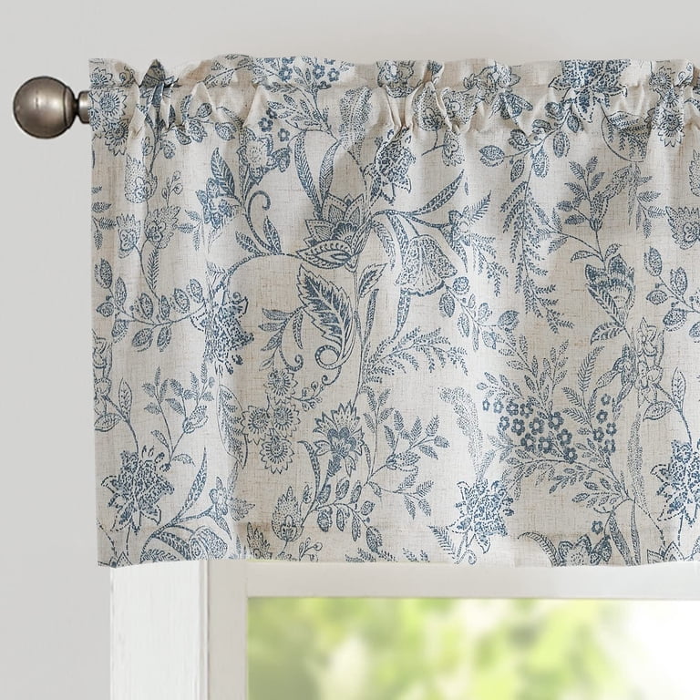 Renaiss 42 X 12 Inch Floral Valance Curtain For Kitchen Living Room Farmhouse Vintage Room Darkening Bedroom Linen Window Treatment Valance Privacy Thermal Insulated Drape With Rod Pocket Tab Belt