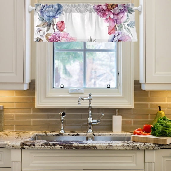 Floral Of Flowers Curtain Valances Farmhouse Design Window Treatment Decor Blackout Rod Pocket for Windows Living Room Kitchen 54" x 18"