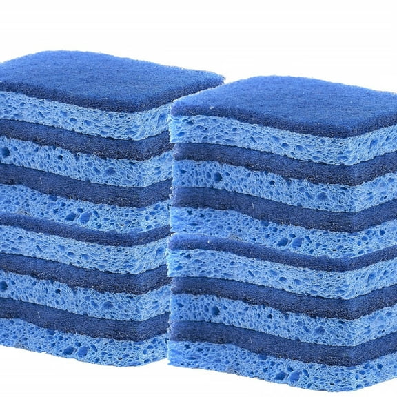 Non-Scratch Cellulose Sponge Scrub (12-Pack) Heavy Duty Kitchen Sponges Scrubbers with Scouring Pad (Blue)