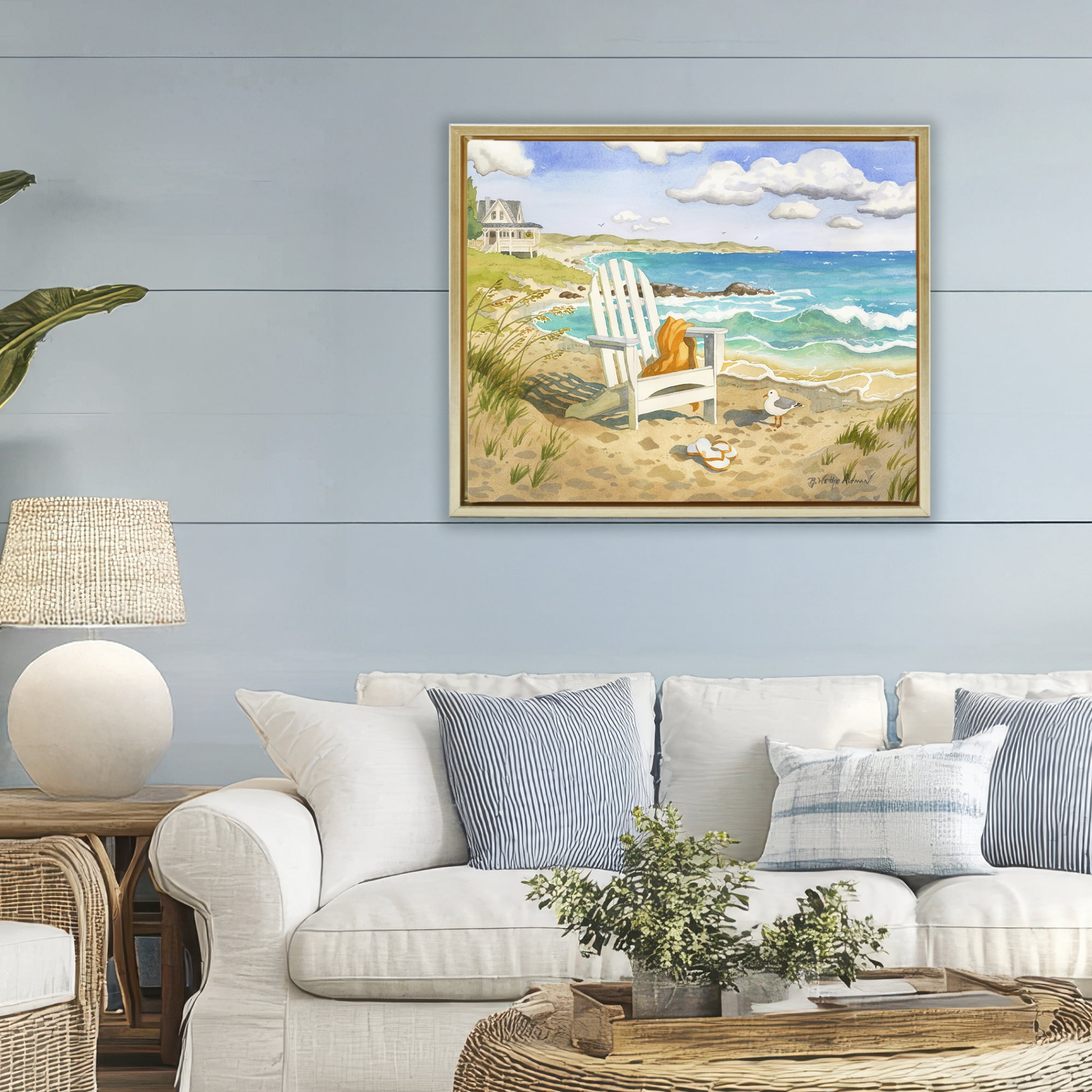 Stupell Industries Waiting For You by Beach Gold Framed Floater Canvas Wall Art, design by Robin Altman
