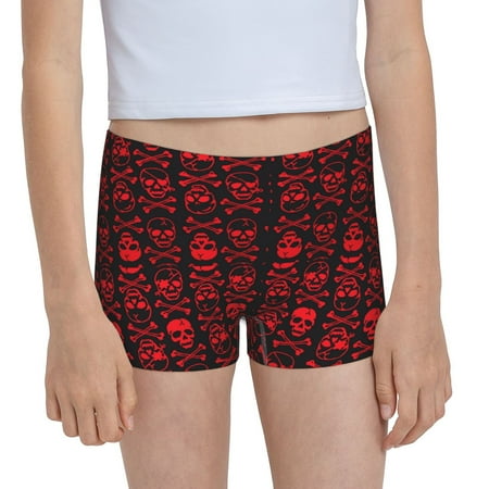 Pofeuu Red Skulls With Crossbones Print Soft Cotton Girls Boyshort panties Toddler Underwear-Medium