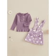 thumbnail image 2 of Suealasg Toddler Girl Fall Outfits Solid Color Ruffles Buttons Long Sleeve T-Shirts Tops Daisy Print Suspender Skirts Kids Baby Girls 2Pcs Clothes Set, 2 of 7
