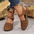 thumbnail image 2 of Women's Low Block Chunky Sandals Flowers Hollow out Comfortable Close Toe Ankle Strap Party Dress Pumps Strappy Buckle Heeled Shoes Brown Size 8, 2 of 5