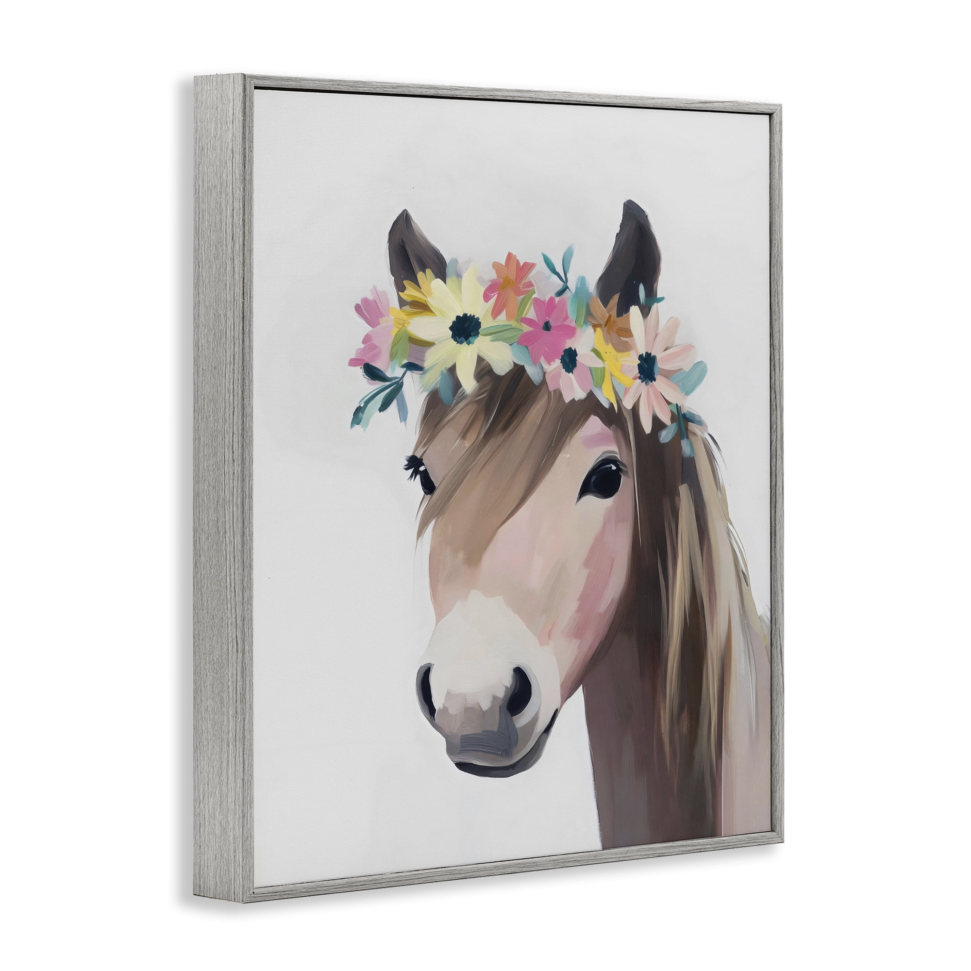 Stupell Industries Flower Crown Horse Gray Framed Giclee Art, design by The Prints Vibe