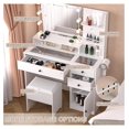 thumbnail image 3 of HeSLehs Makeup Vanity Desk with Mirror & Lights, Glass Top Dressing Table Vanity with 3 Drawers, 37'' Large Makeup Vanity Set with Bench, White Vanity for Girl Bedroom Dorm, 3 of 7