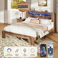 thumbnail image 2 of Queen Bed Frame with LED Storage Headboard and Charging Station, UHOMEPRO Wood Queen Bed Frame with Strong Support and RGB Lights, Modern Farmhouse Bedroom Furniture, No Box Spring Needed, Brown, 2 of 13
