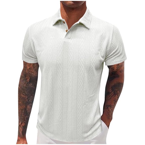 Klisyaur Men's Solid Color Short Sleeved Lapel Casual Fashion Top T-shirt