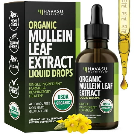 Havasu Nutrition Organic Mullein Leaf Extract, Lung Support Drops, Unflavored, 1160 mg, 2 fl oz