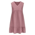 thumbnail image 4 of VBTAPA Womens Summer Dresses Sleeveless V Neck Mini Dresses Fashion Casual Flowy Tiered Dress Ruffle A Line Swing Sundress Pink L, 4 of 7