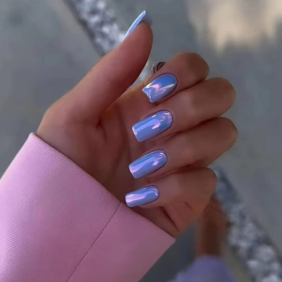 Hot Pink Press on Nails Medium Square Summer Fake Nails Flash Pink Full Cover False Nails with Nail Glue Glitter Glossy Glue on Nails Acrylic Nails Artificial Nails for Women Girls 24Pcs Style13